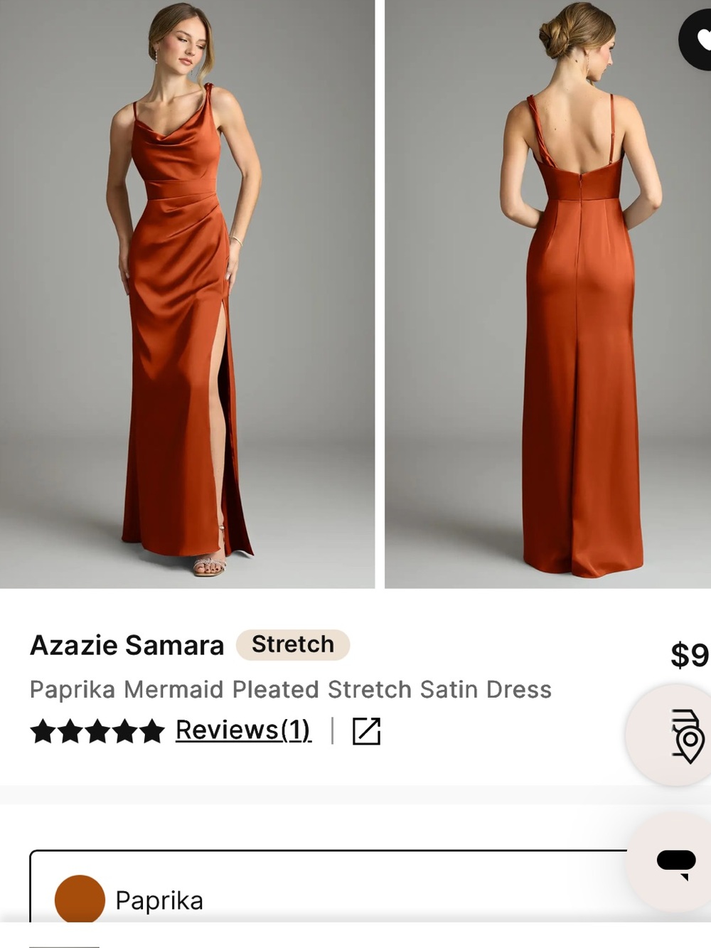 Azazie Paprika Satin Cowl Neck Maxi Dress